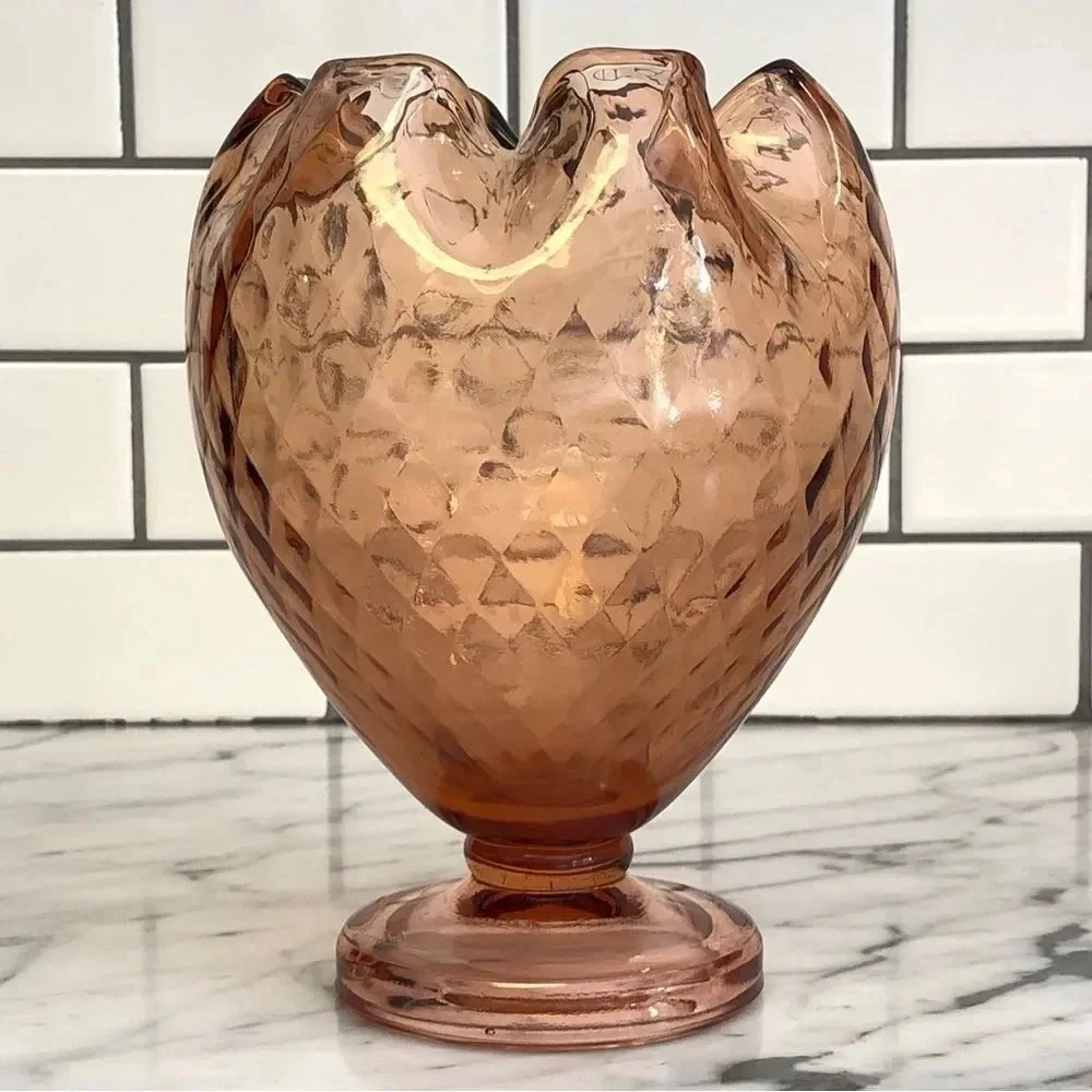 Fenton Vintage Cranberry Diamond Optic Glass Pedestal‎ Vase